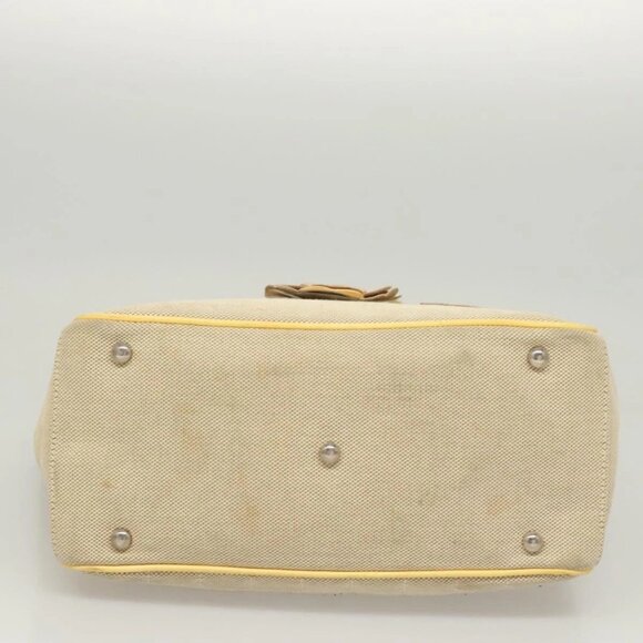 CHANEL Camelia Choco Bar Hand Bag Canvas Beige Silver CC Auth sw727 - Picture 7 of 16